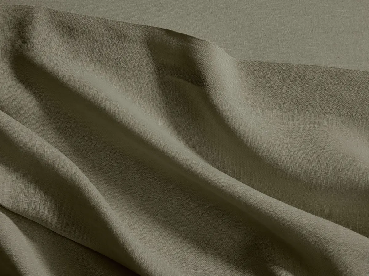 Italian Garment-Dyed Linen Flat Sheet In Moss 1