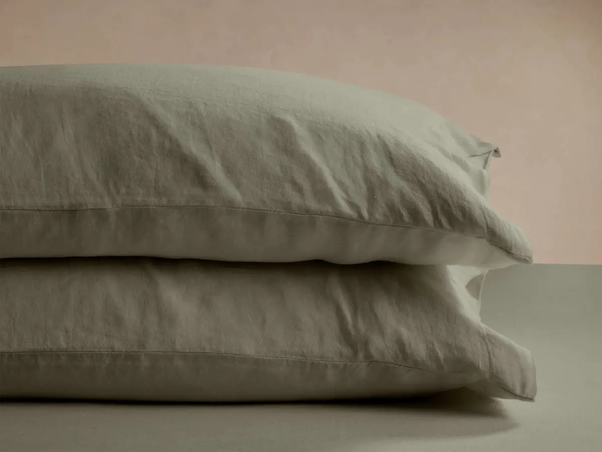 Italian Garment-Dyed Linen Pillowcases In Moss (Set Of 2) 1
