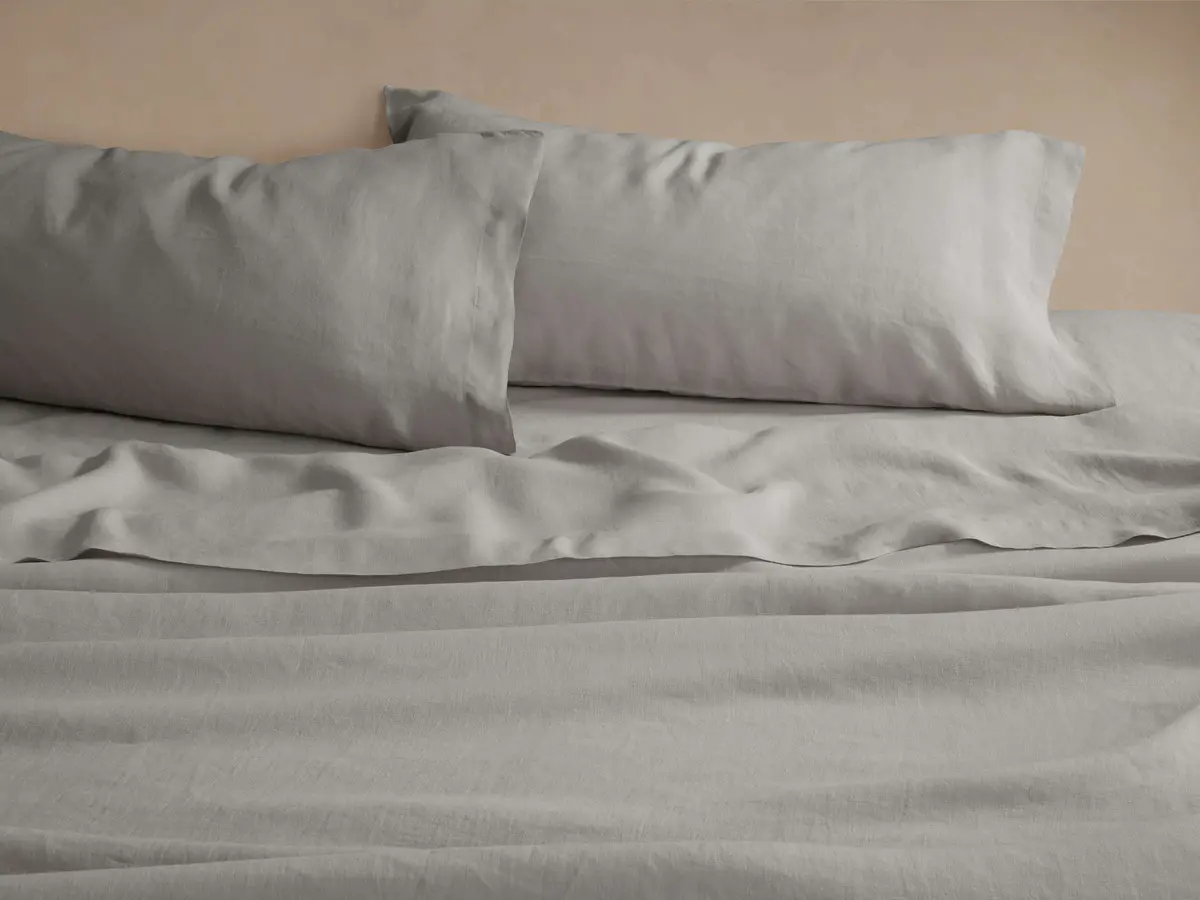 Italian Garment-Dyed Linen Sheet Set In Mist 1