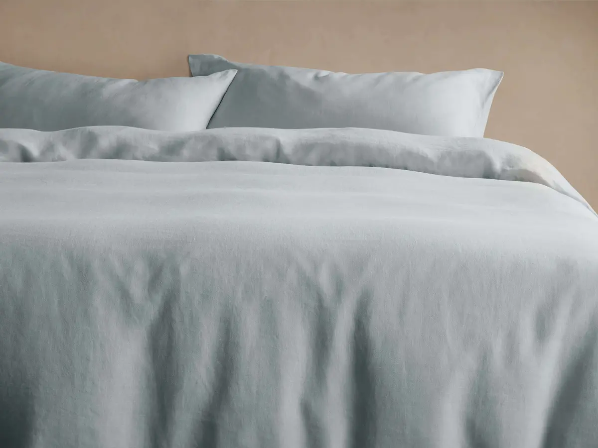 Italian Garment-Dyed Linen Duvet Set In Sky 1