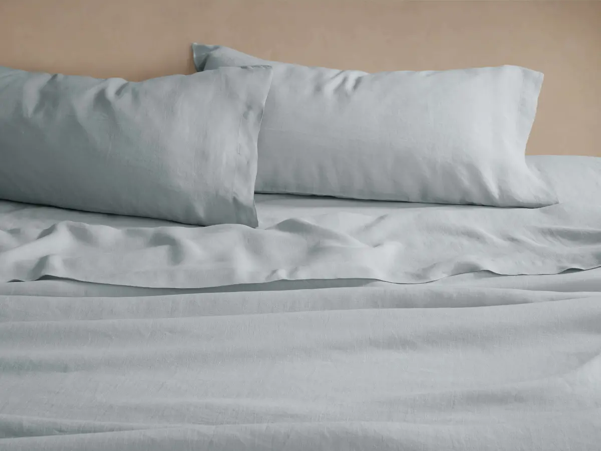 Italian Garment-Dyed Linen Sheet Set In Sky 1