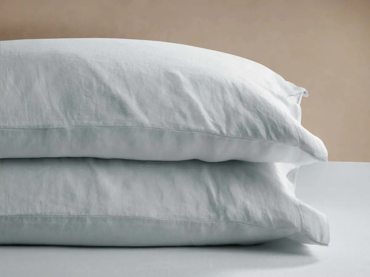 Italian Garment-Dyed Linen Pillowcases In Sky (Set Of 2) 1
