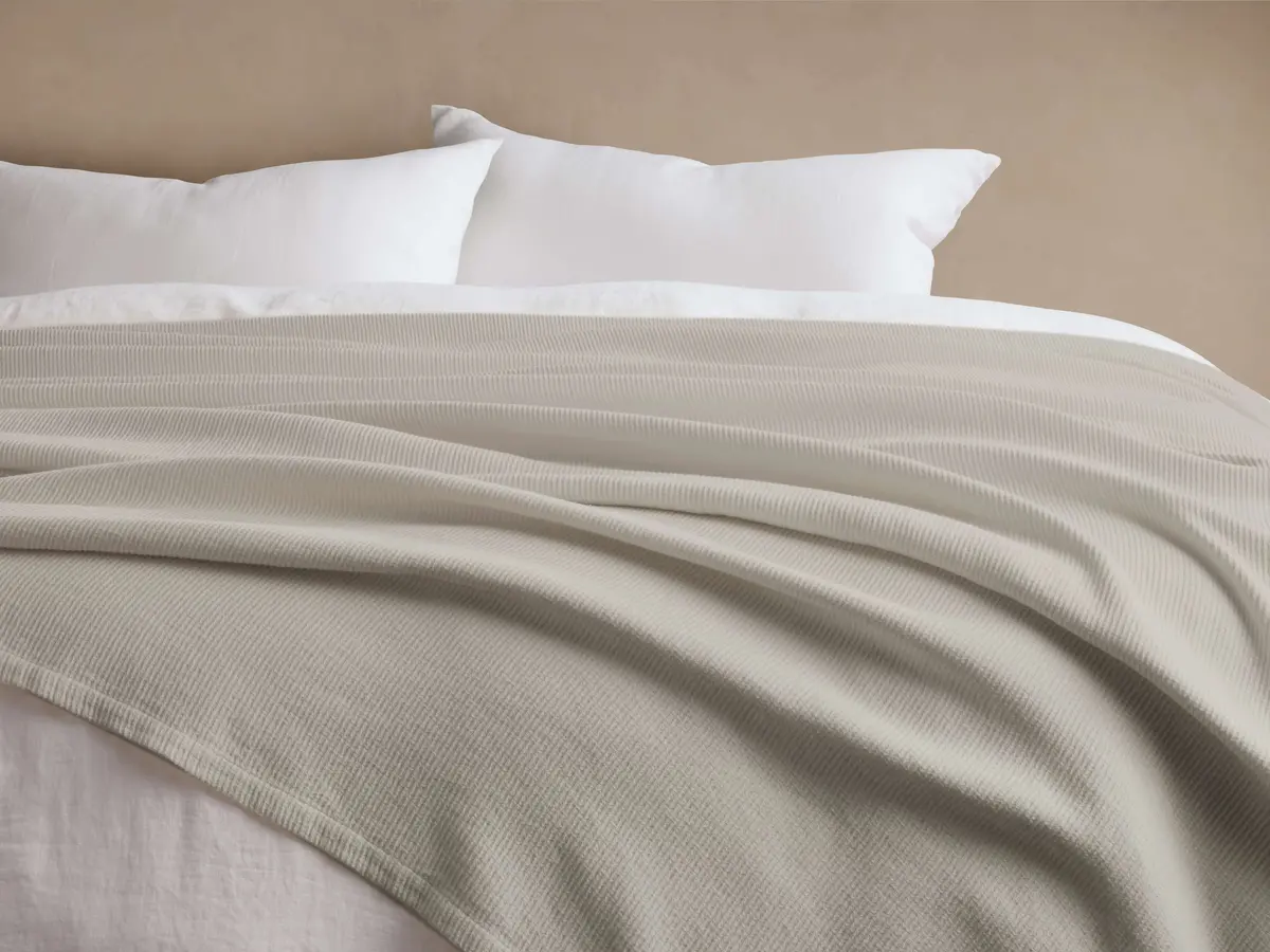 Paden Linen Ribbed Bed Blanket In Dune 1