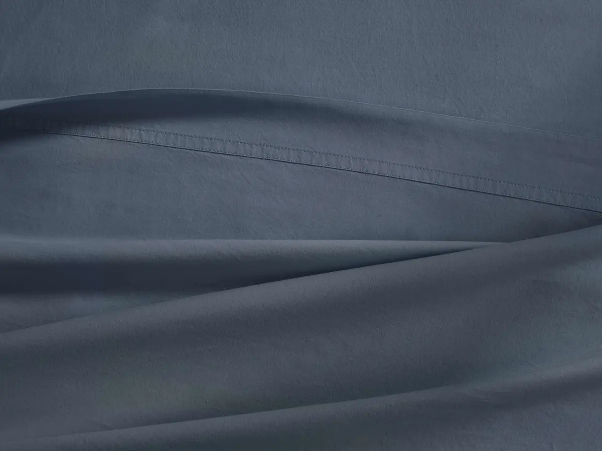 Italian Garment-Dyed Percale Flat Sheet In Indigo 1
