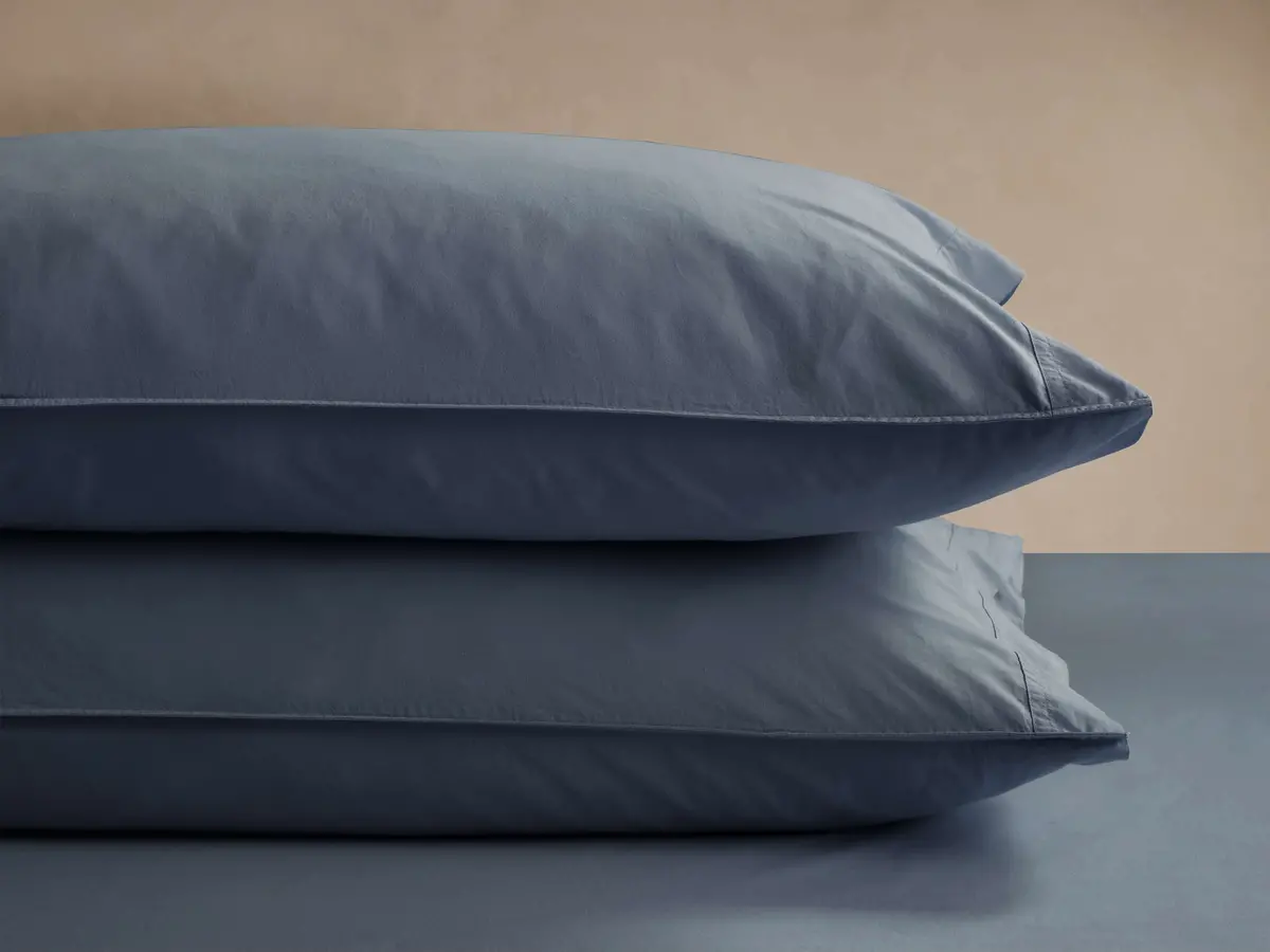 Italian Garment-Dyed Percale Pillowcases In Indigo (Set Of 2) 1