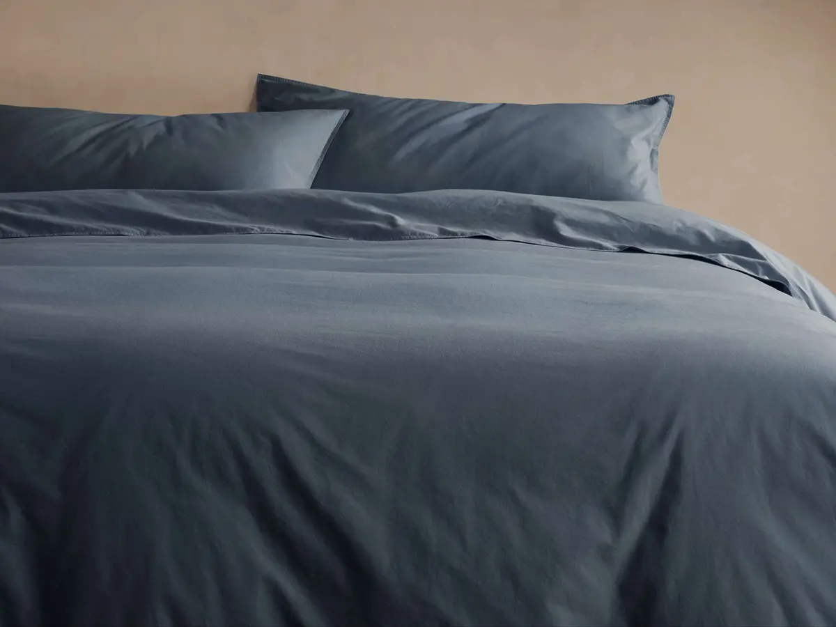 Italian Garment-Dyed Percale Duvet Set In Indigo 1