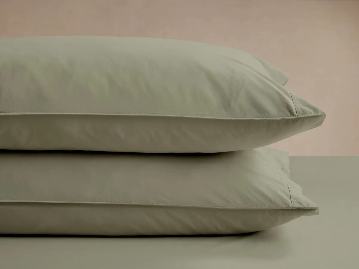 Italian Garment-Dyed Percale Pillowcases In Moss (Set Of 2) 1