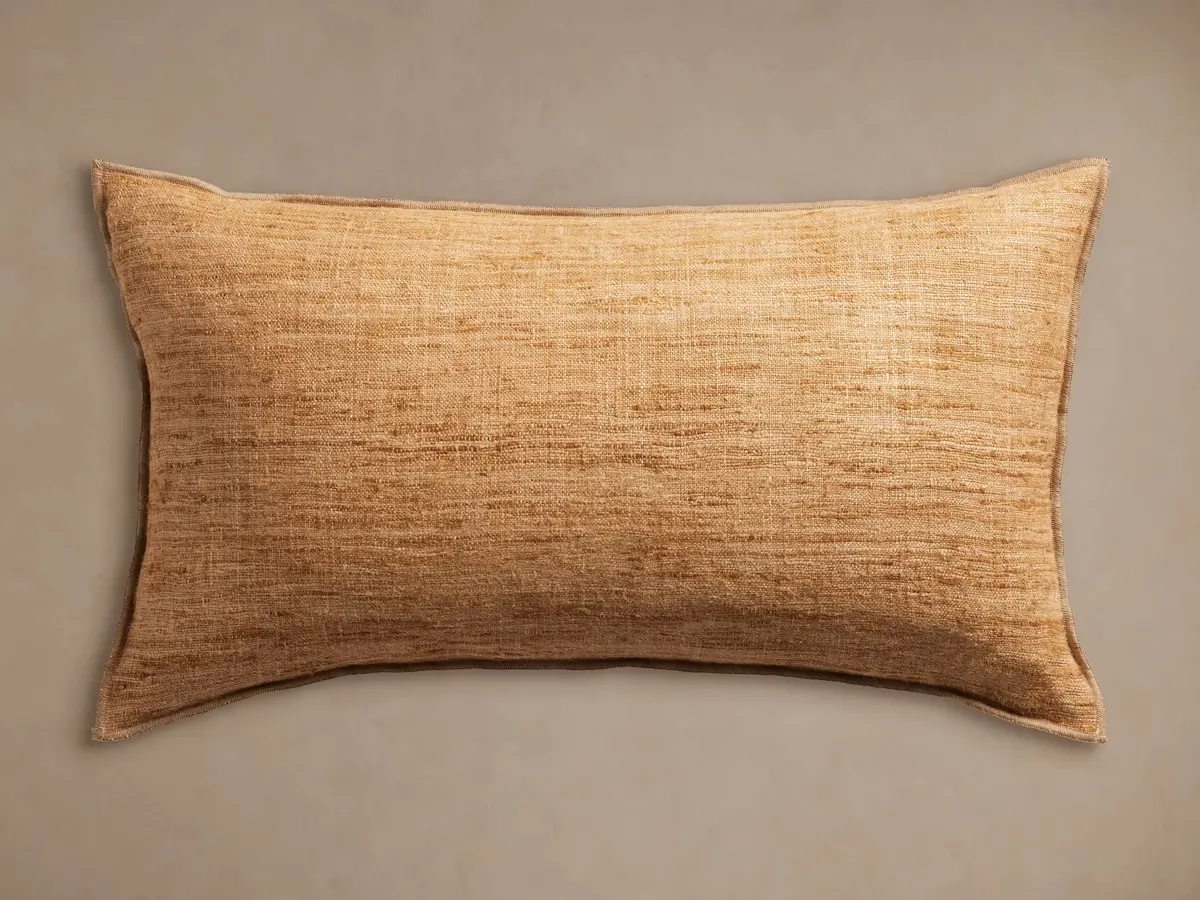 Raw Silk Lumbar Pillow Cover In Tobacco 1