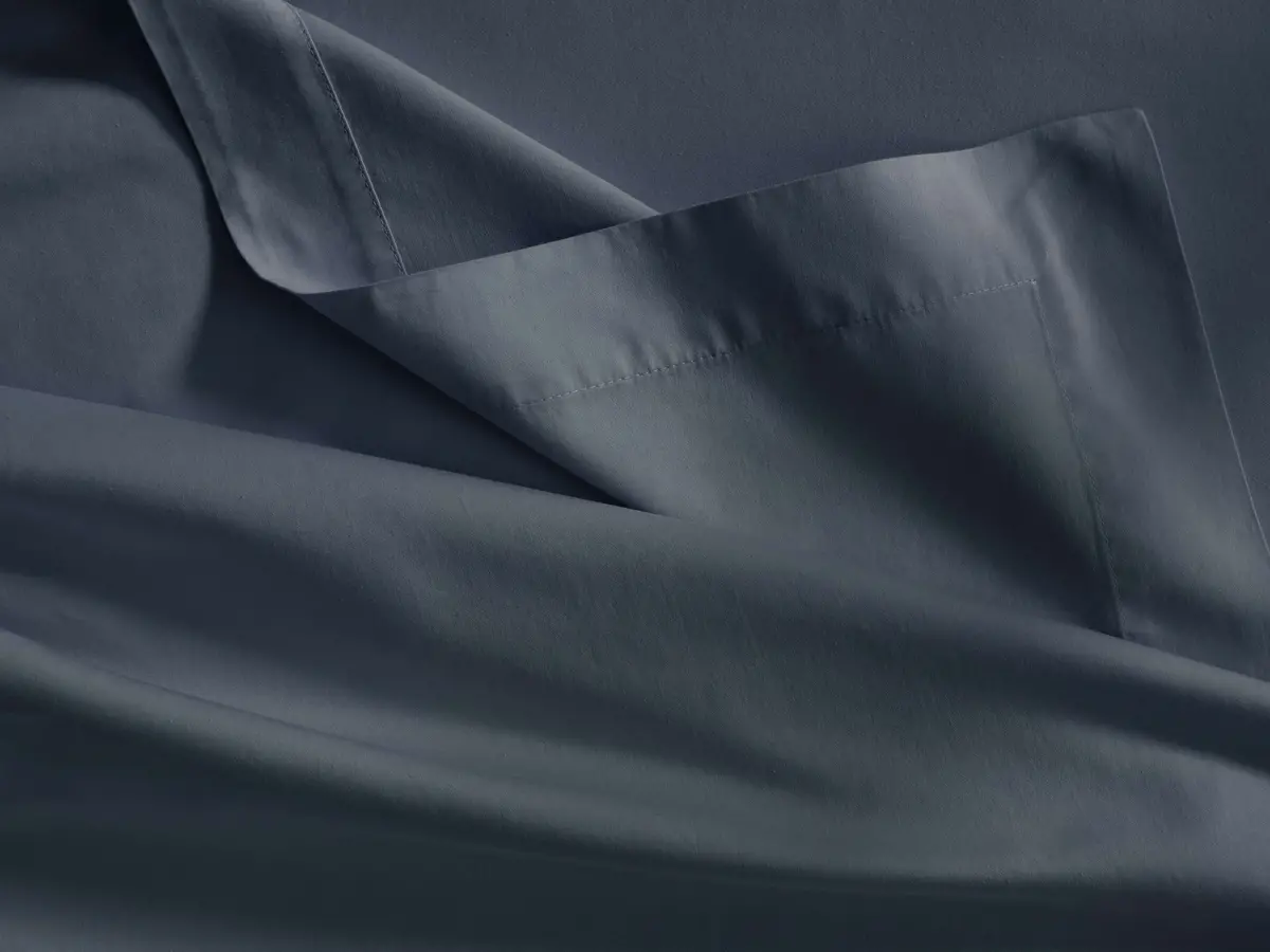Italian Garment-Dyed Sateen Flat Sheet In Indigo 1