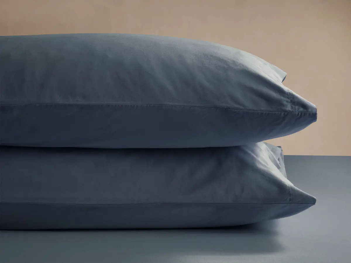 Italian Garment-Dyed Sateen Pillowcases In Indigo (Set Of 2) 1
