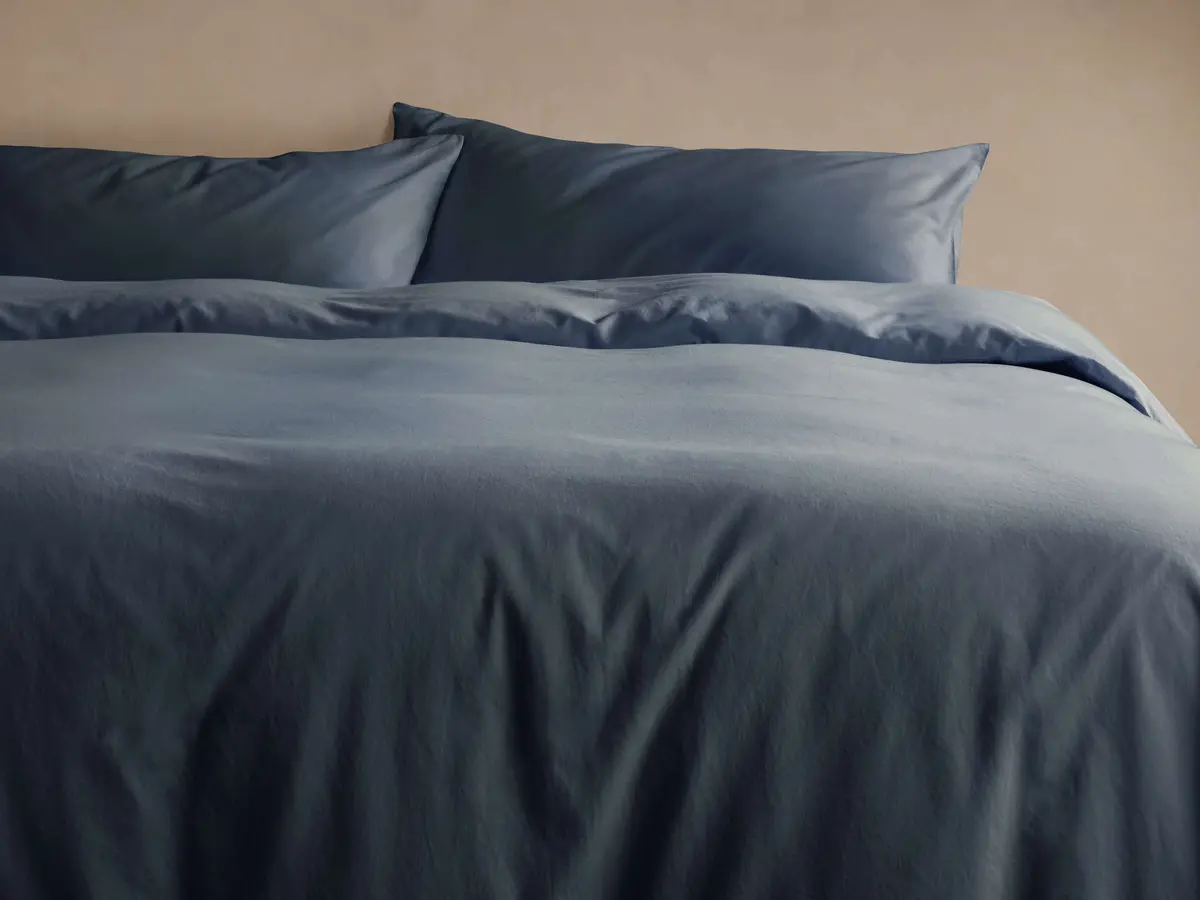 Italian Garment-Dyed Sateen Duvet Set In Indigo 1