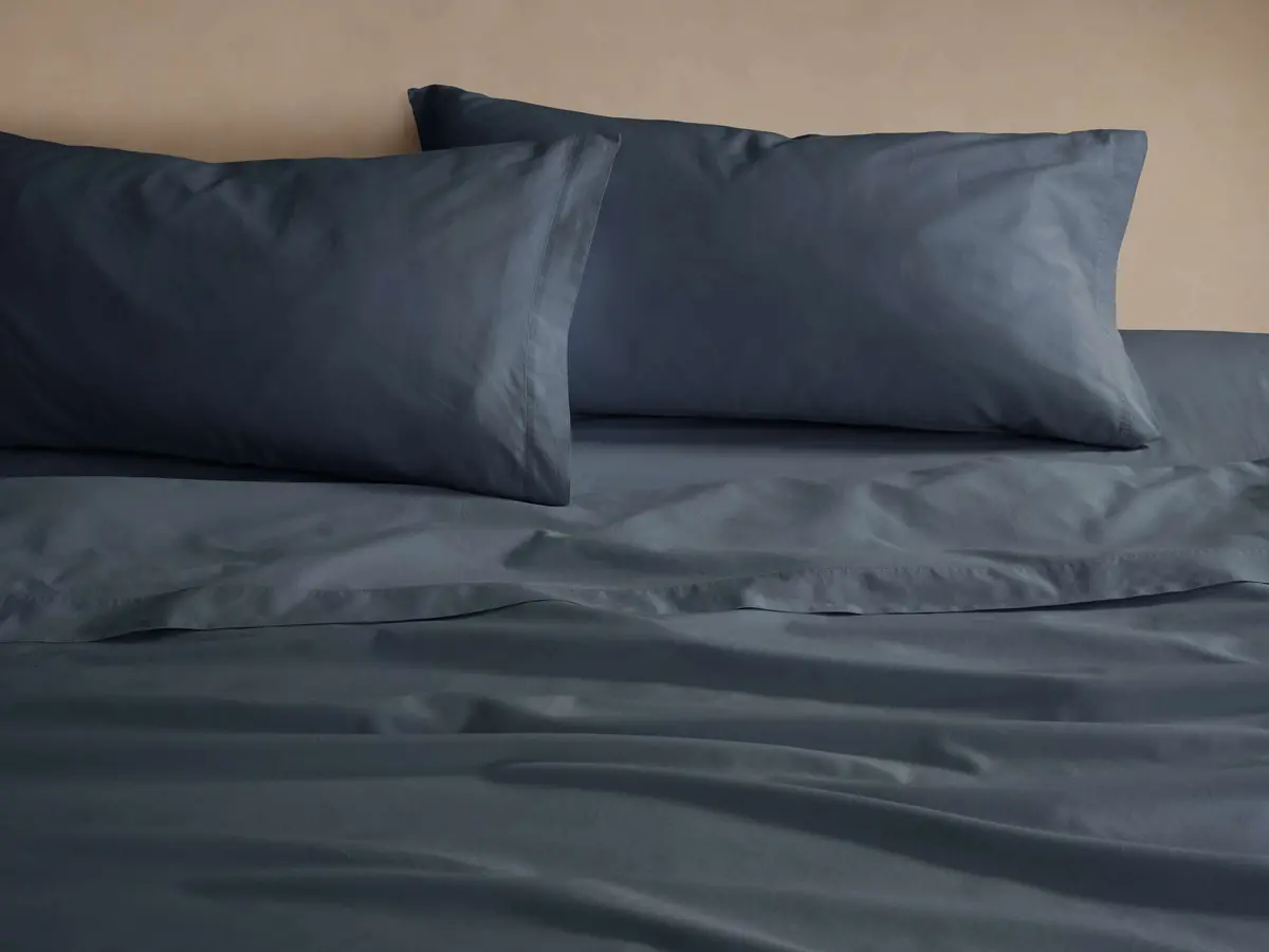 Italian Garment-Dyed Sateen Sheet Set In Indigo 1