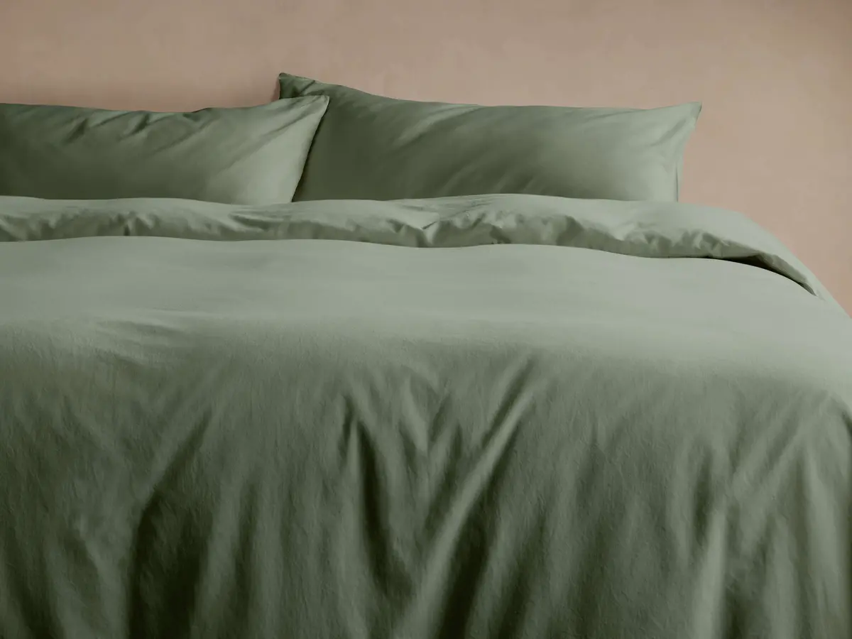 Italian Garment-Dyed Sateen Duvet Set In Moss 1