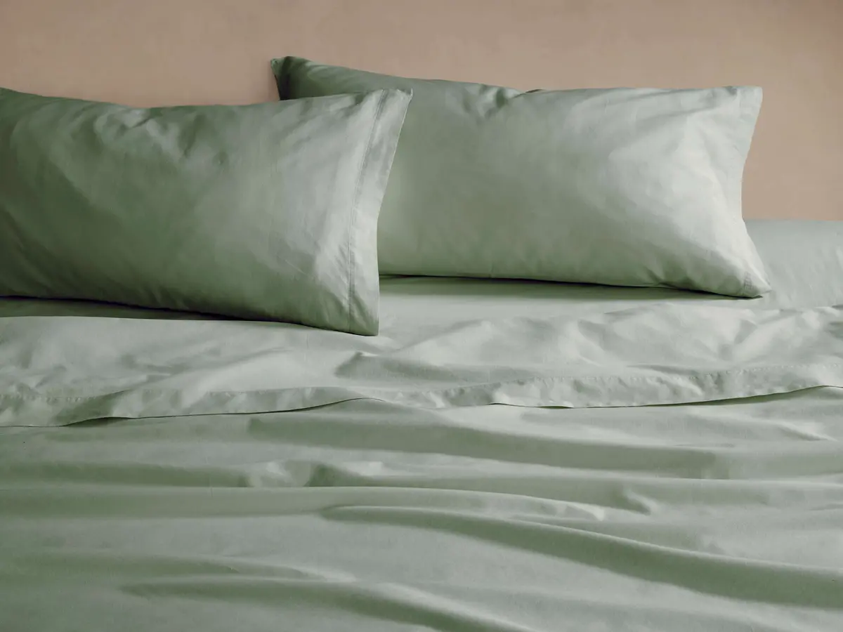 Italian Garment-Dyed Sateen Sheet Set In Moss 1