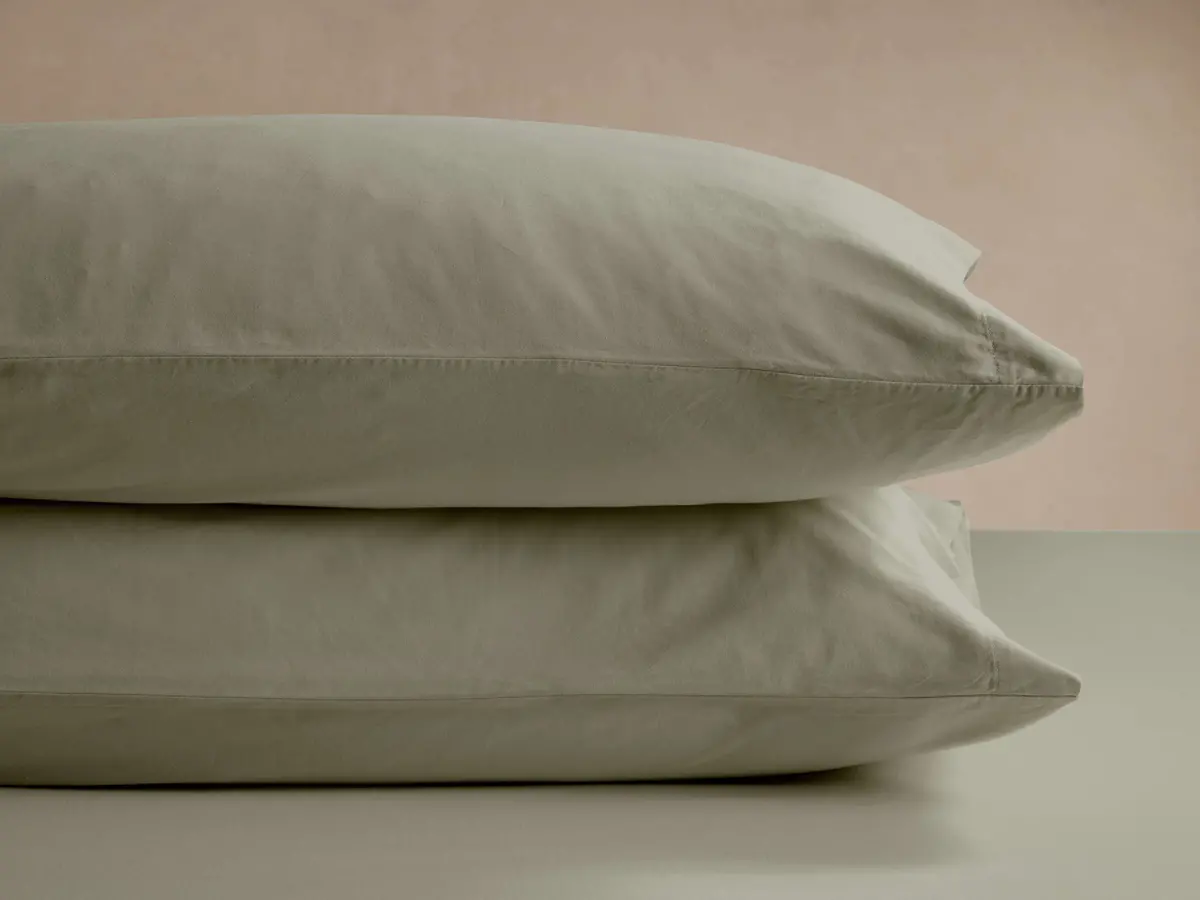 Italian Garment-Dyed Sateen Pillowcases In Moss (Set Of 2) 1