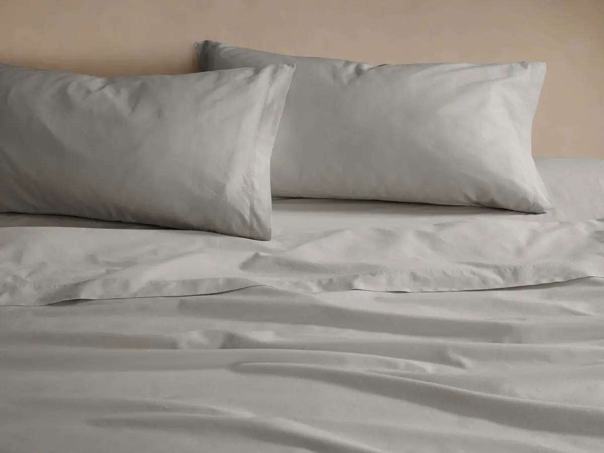 Italian Garment-Dyed Sateen Sheet Set In Mist 1