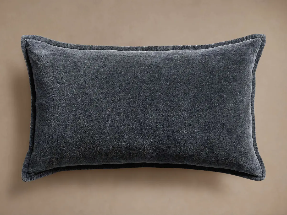 Stone Washed Velvet Lumbar Pillow In Indigo 1
