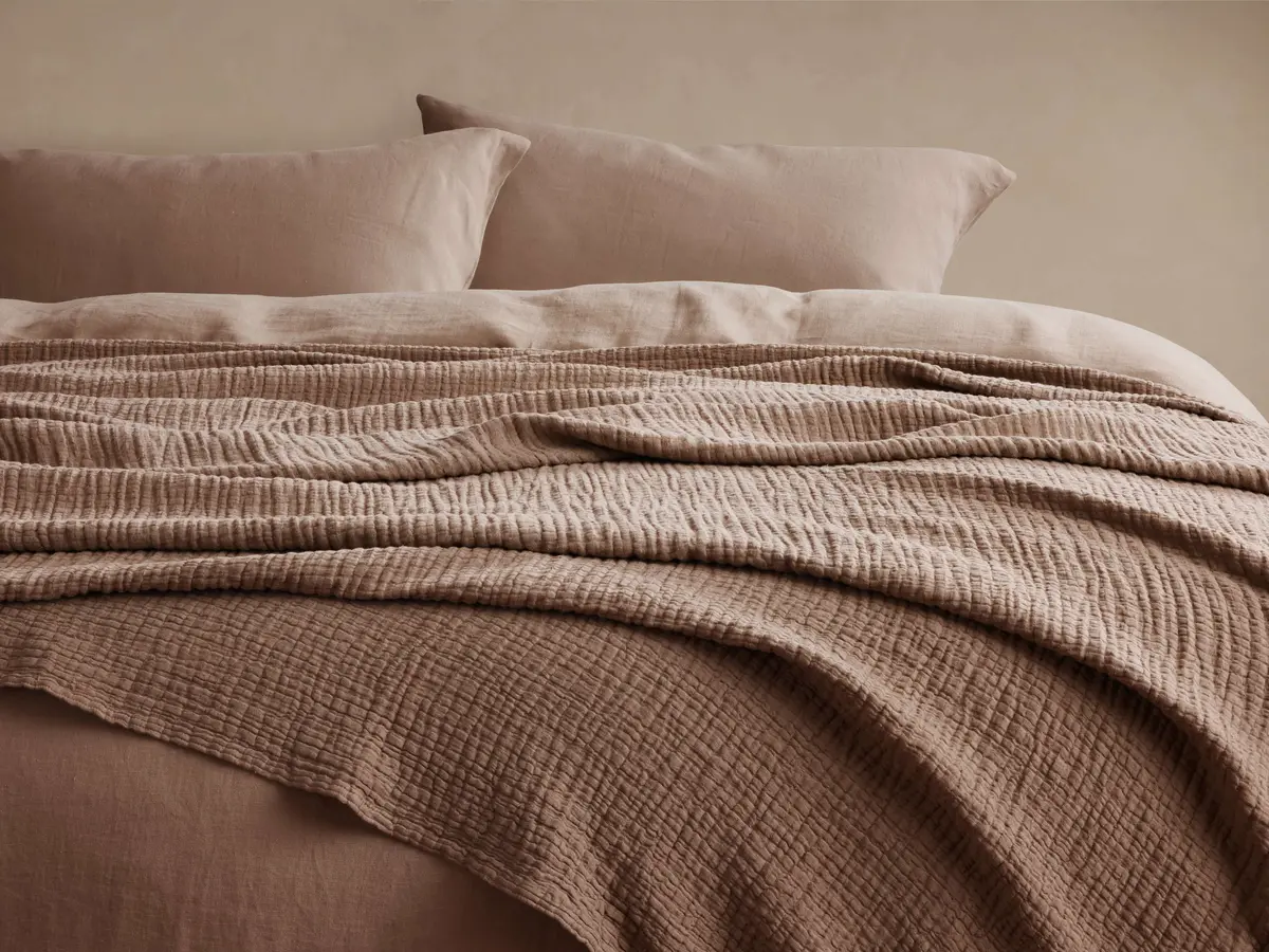 Zehra Linen Bed Blanket In Clay 1