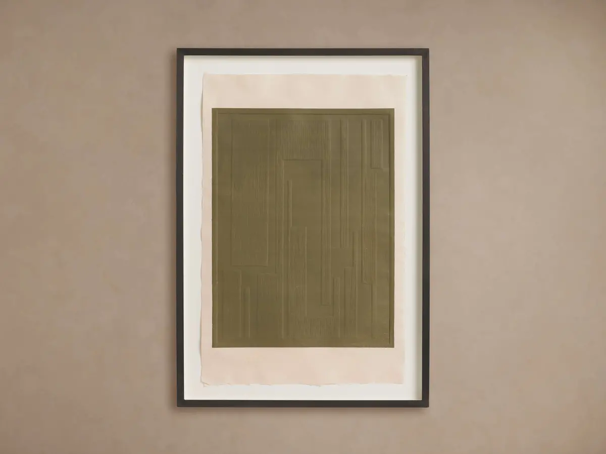 Embossed Abstract Framed Silkscreen In Green 1