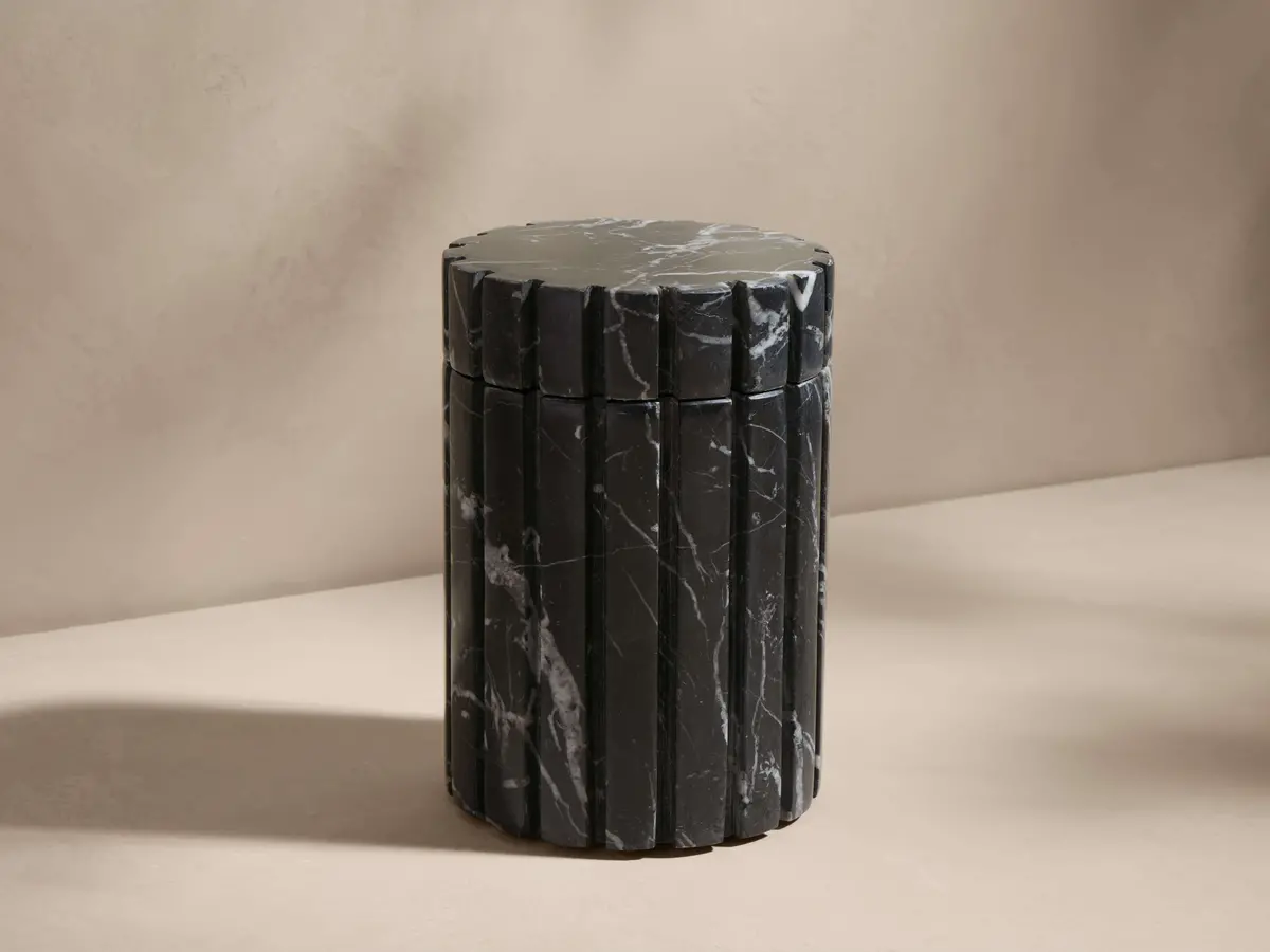 Aster Ribbed Jar In Black Marquina 1