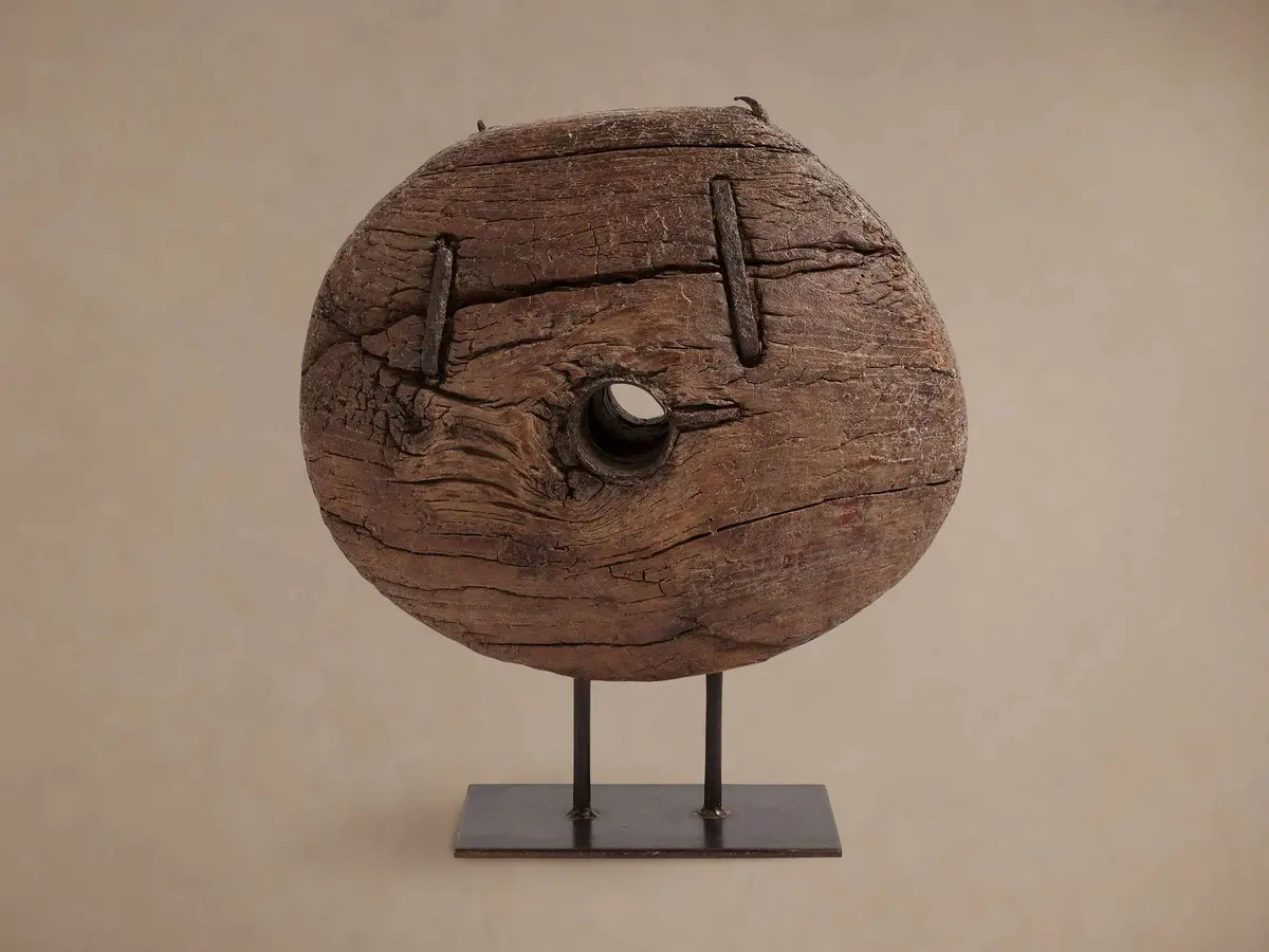 Wooden Cart Wheel On Stand 1
