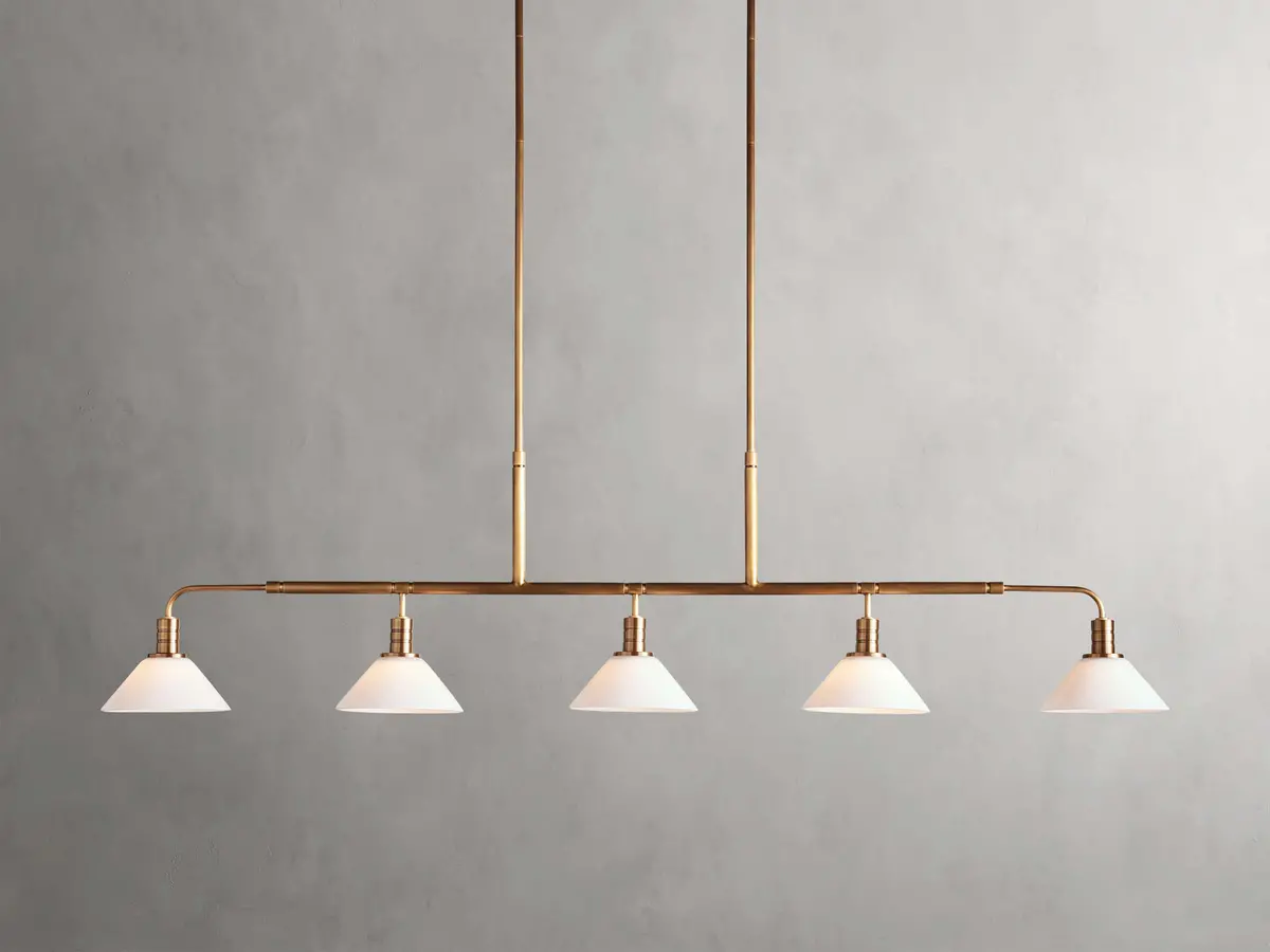 Theron 60" Linear Chandelier With Milk Glass In Brass 1
