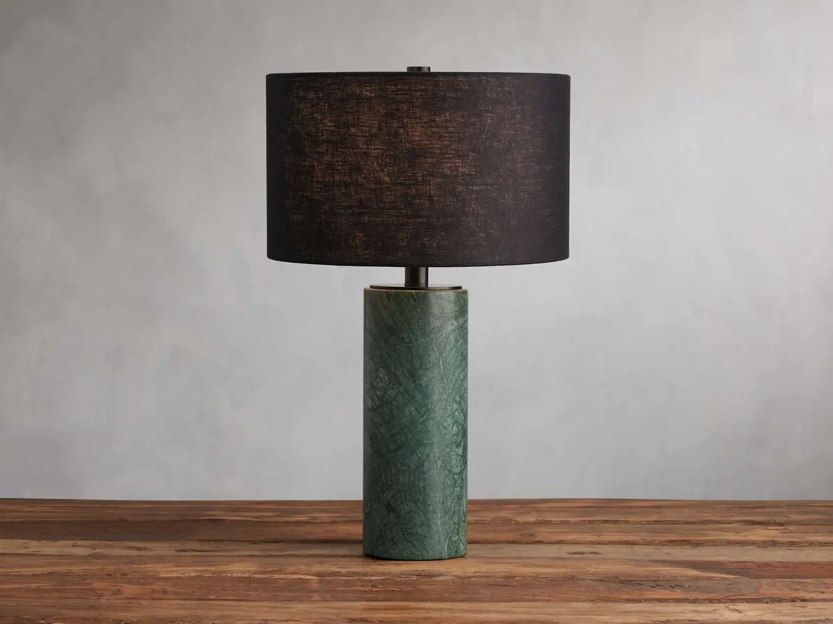 Brixton 20" Table Lamp In Green Marble With Black Shade 1