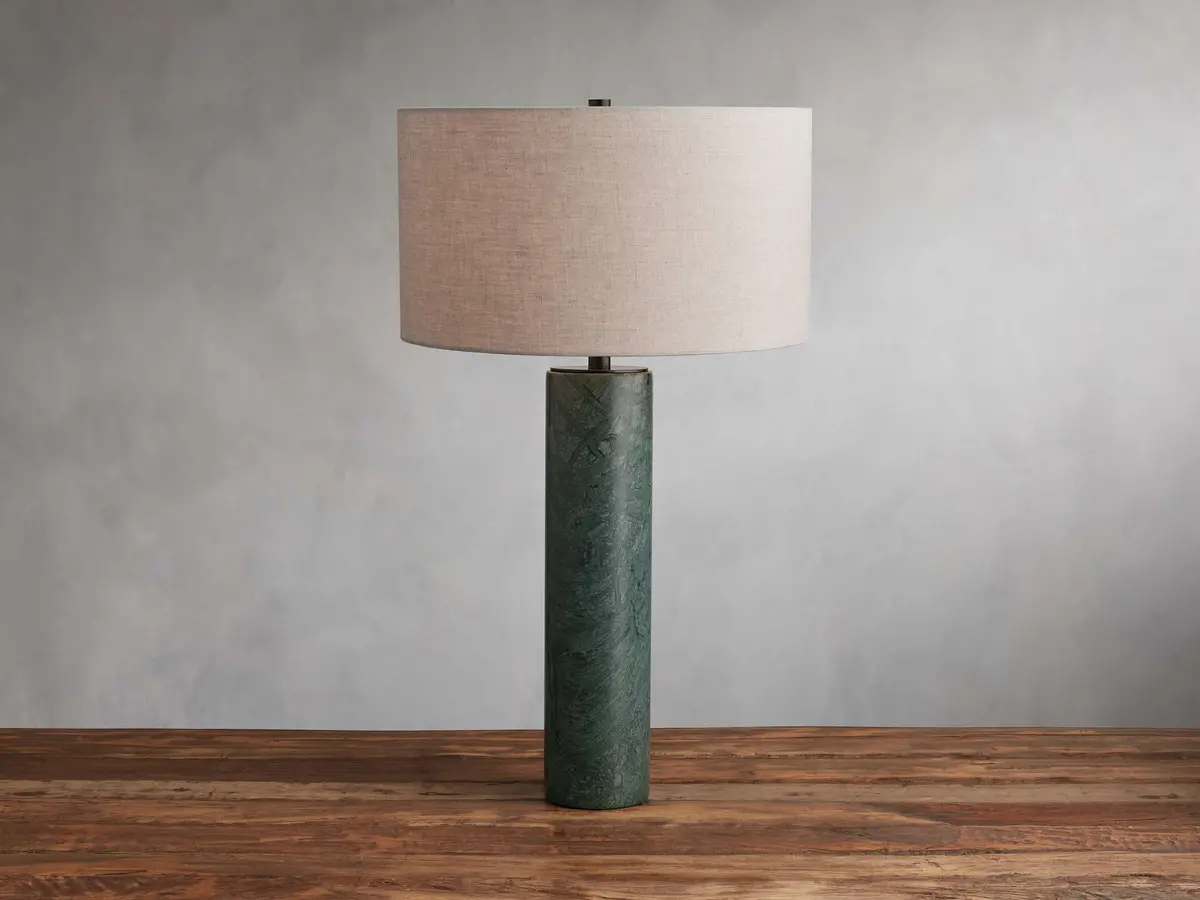 Brixton 31" Table Lamp In Green Marble With Flax Shade 1