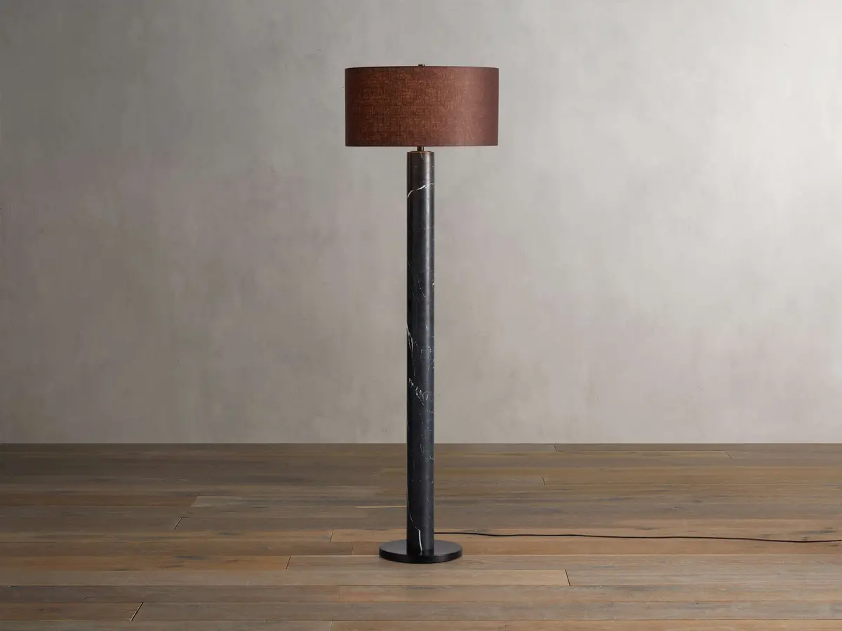 Brixton Floor Lamp In Black Marquina With Brown Shade 1