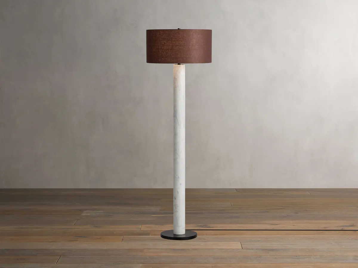 Brixton Floor Lamp In Carrara With Brown Shade 1