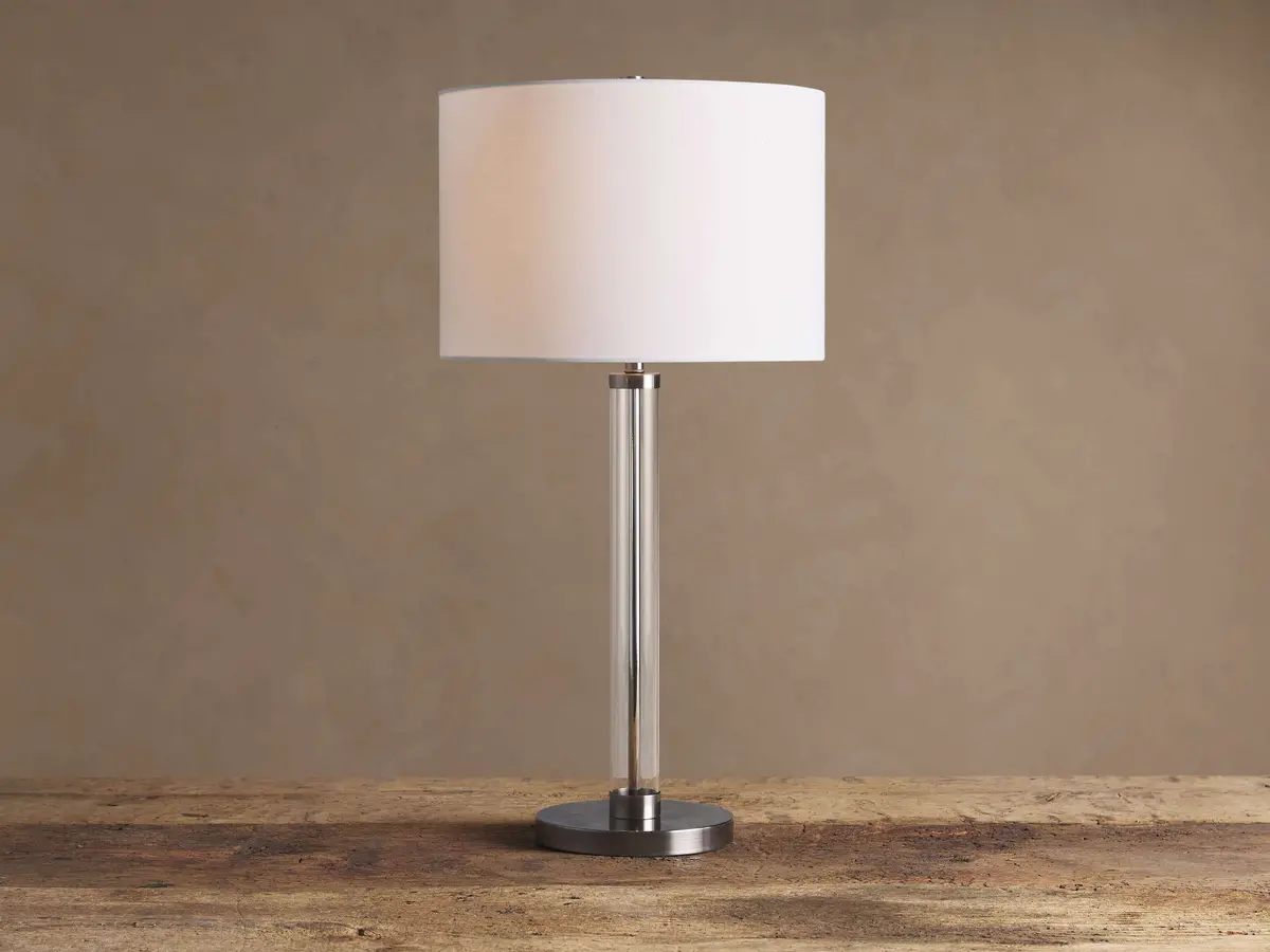 Glass Column Table Lamp In Nickel 1