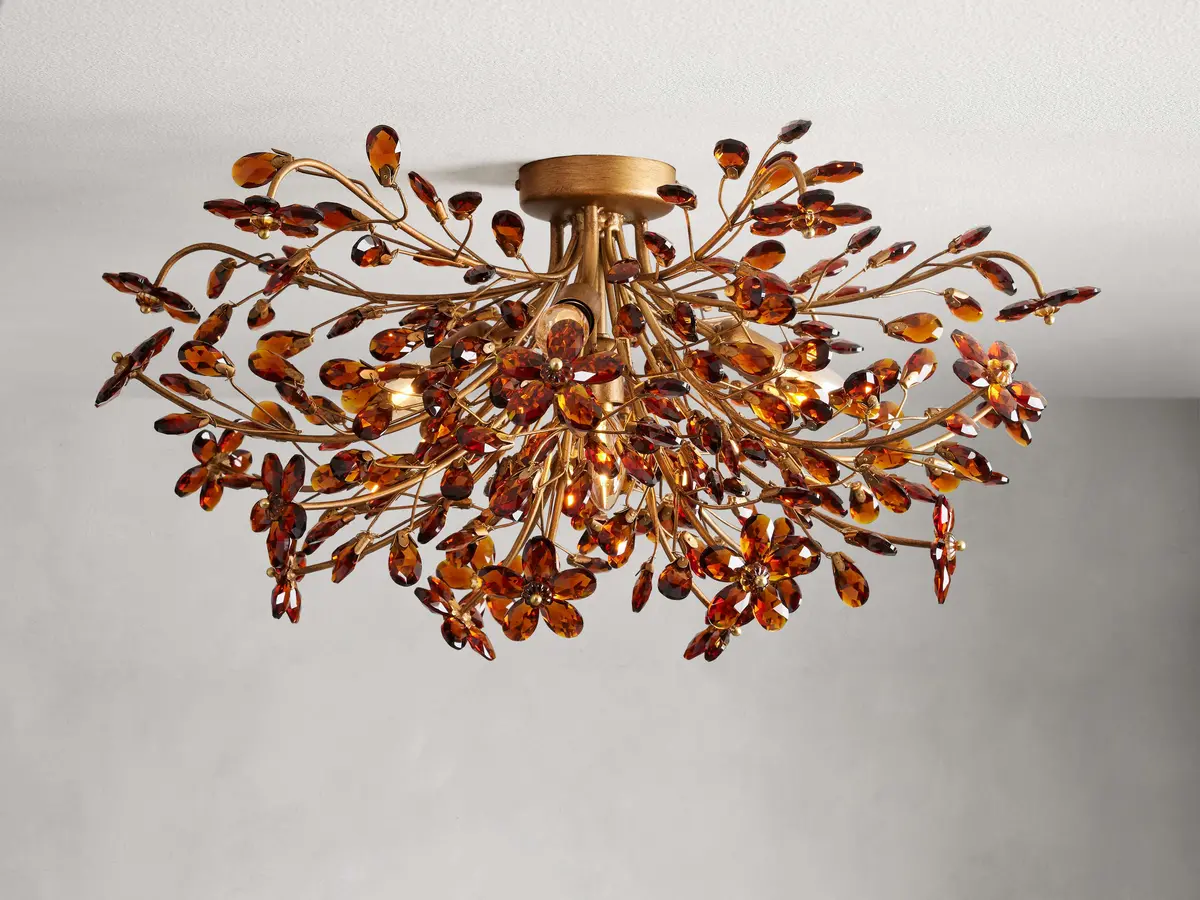 Fiore 28" Flush Mount In Brass With Amber Glass 1