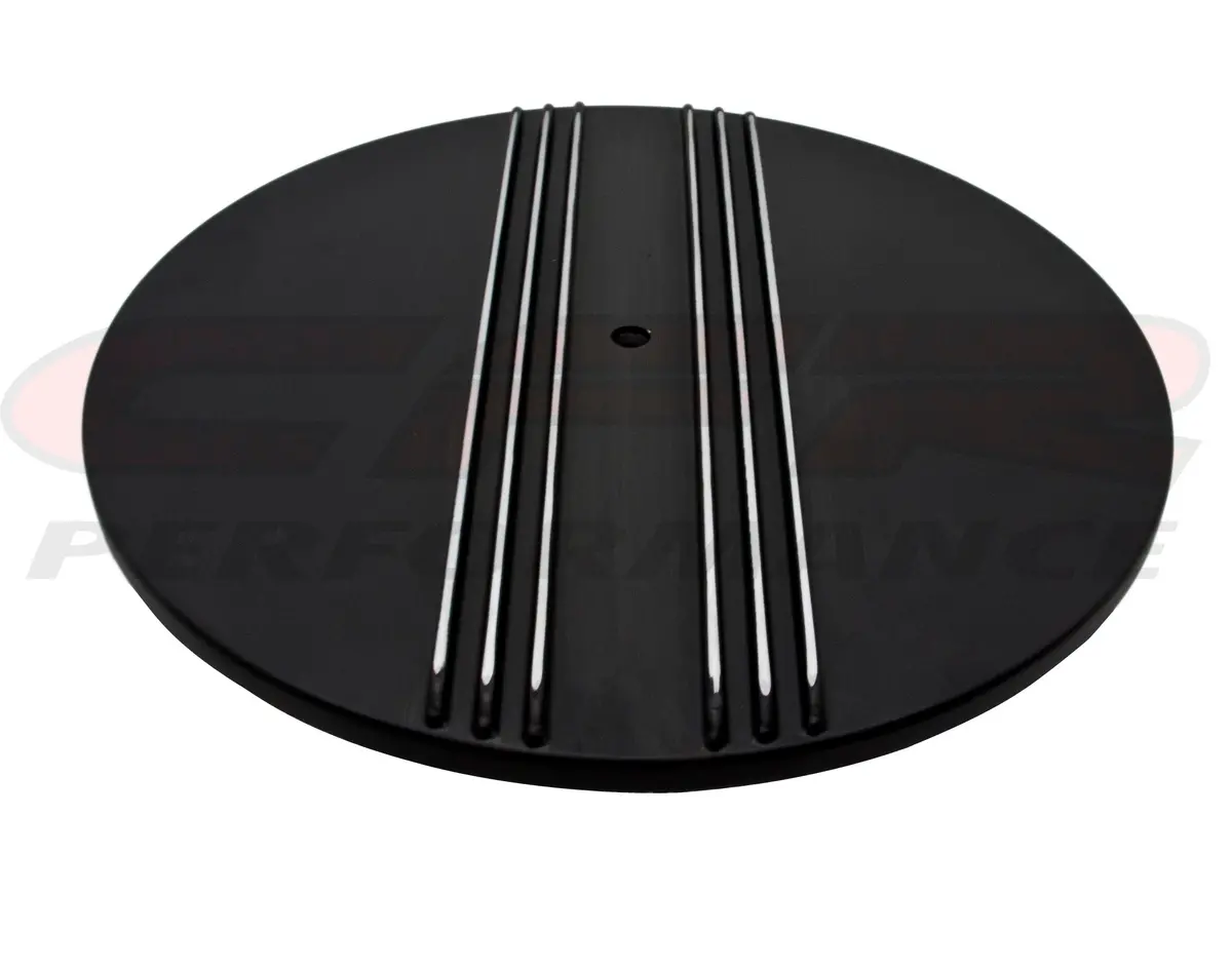 Aluminum 14" Round Air Cleaner Top Polished Partial Finned - Black 1
