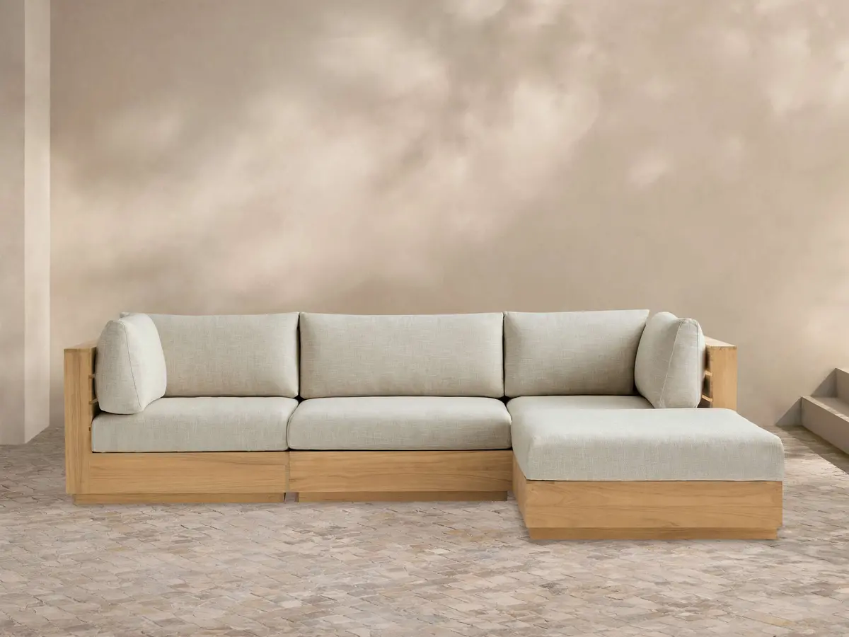 Bal Harbour Outdoor Teak Four-Piece Sectional In Eden Oyster 1