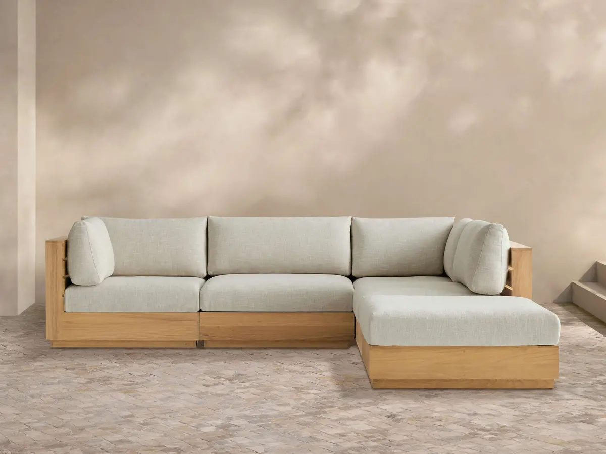 Bal Harbour Outdoor Teak Five-Piece Sectional With Ottoman 1