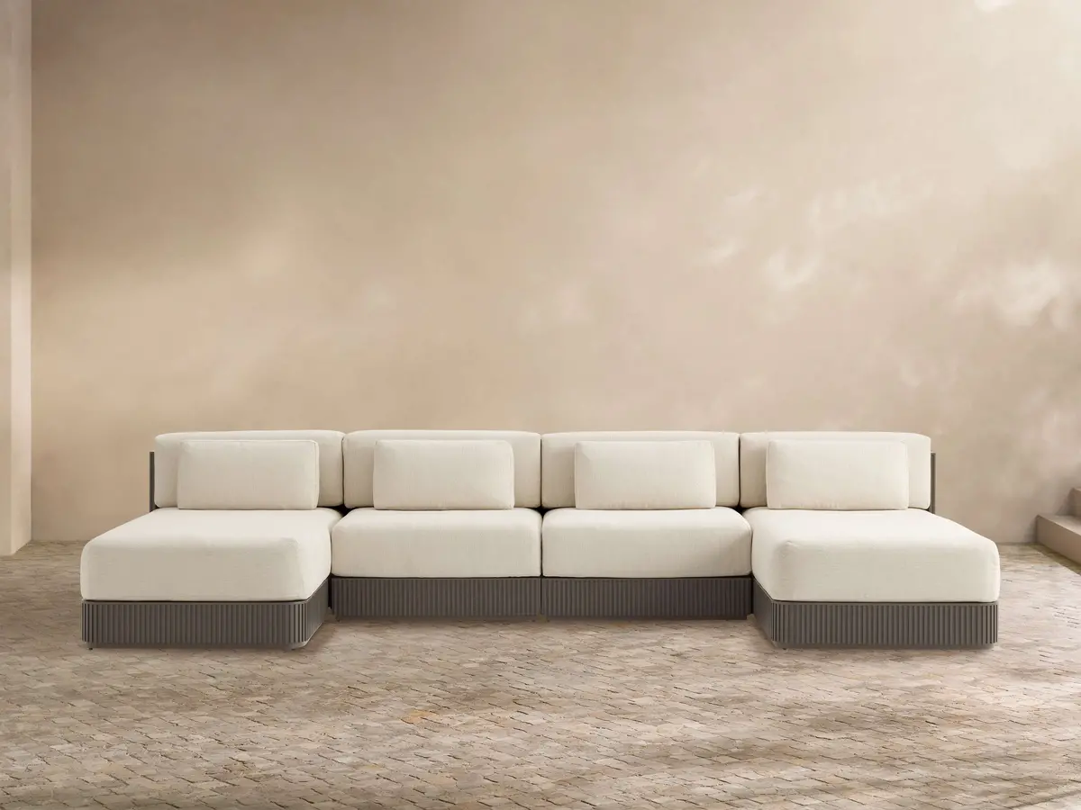 Beaumont Outdoor Aluminum Four-Piece Double Chaise Sectional 1