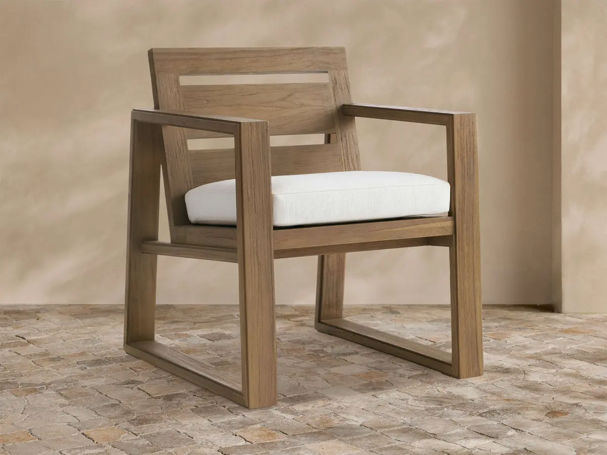 Canyon Outdoor Teak Dining Arm Chair In Eden Snow 1
