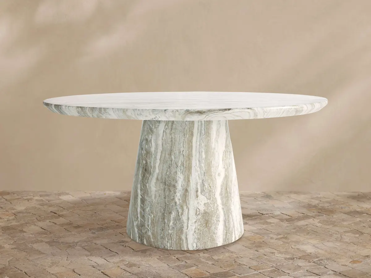 Edgewater Outdoor Dining Table In Jade Faux Marble 1