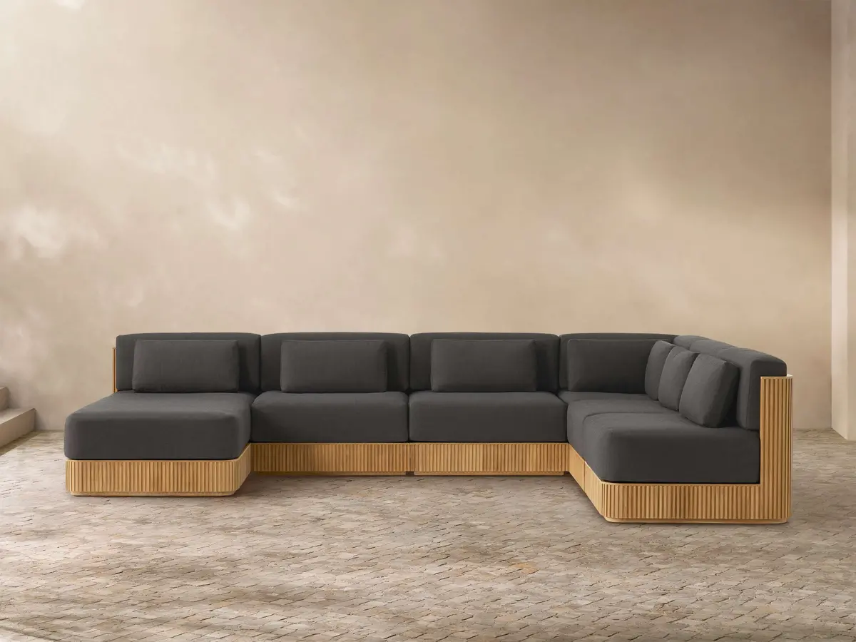 Beaumont Outdoor Teak Six-Piece Sectional With Chaise 1