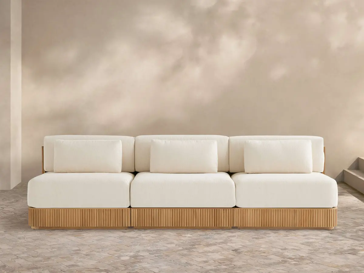 Beaumont Outdoor Teak Three-Piece Modular Sofa 1