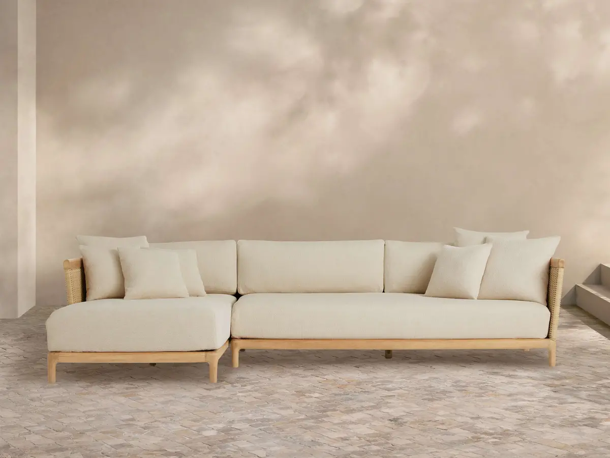 Puglia Outdoor Teak Two-Piece Sectional With Chaise 1
