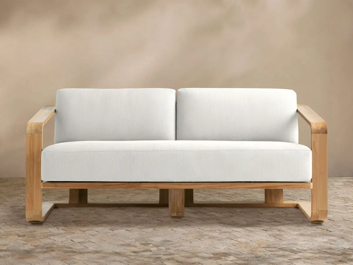 Sonoma Outdoor Teak Sofa In Savona Snow 1