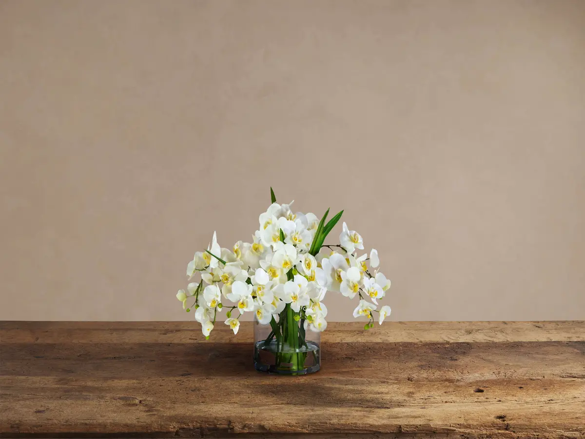 Faux White Phalaenopsis In Glass 1