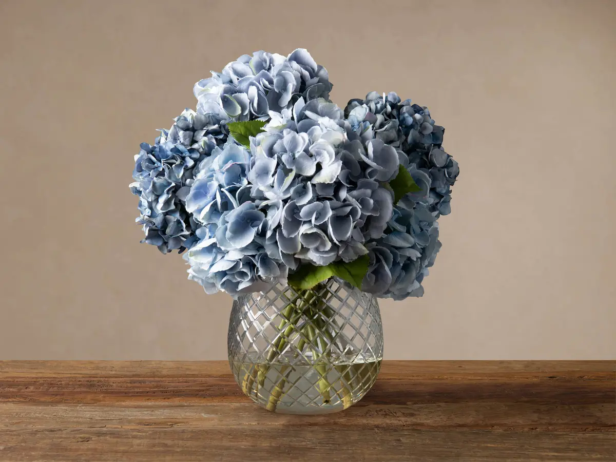 Faux Hydrangea In Cut Glass 1