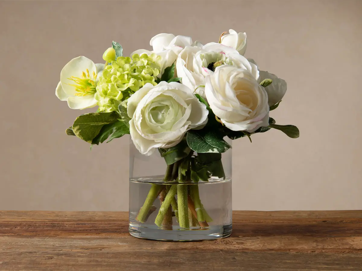 Faux Ranunculus Rose In Vase 1