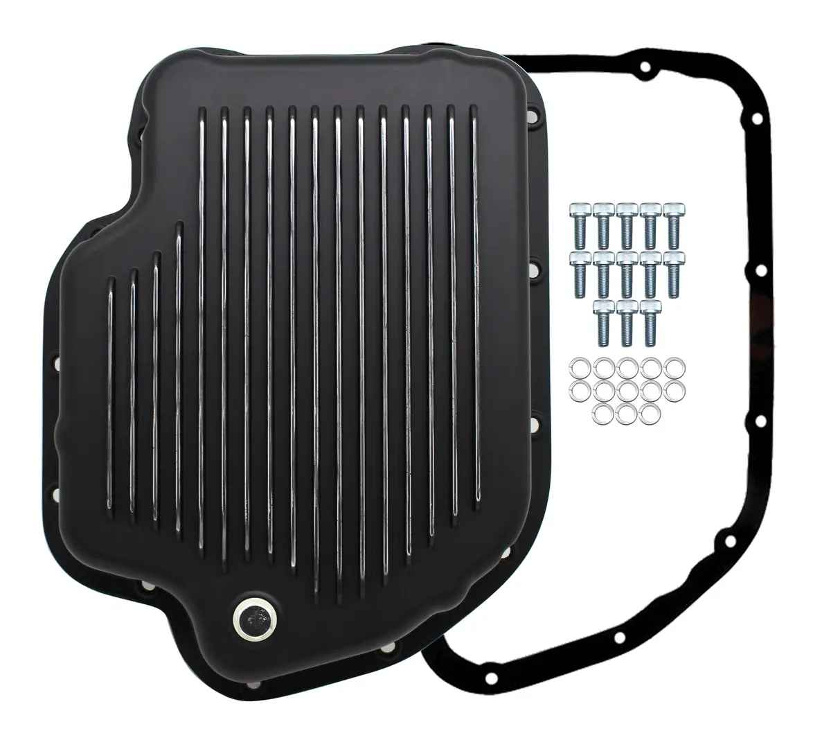 Chevy-Gm Turbo Th-400 Aluminum Transmission Pan Kit Deep Finned- Black 1