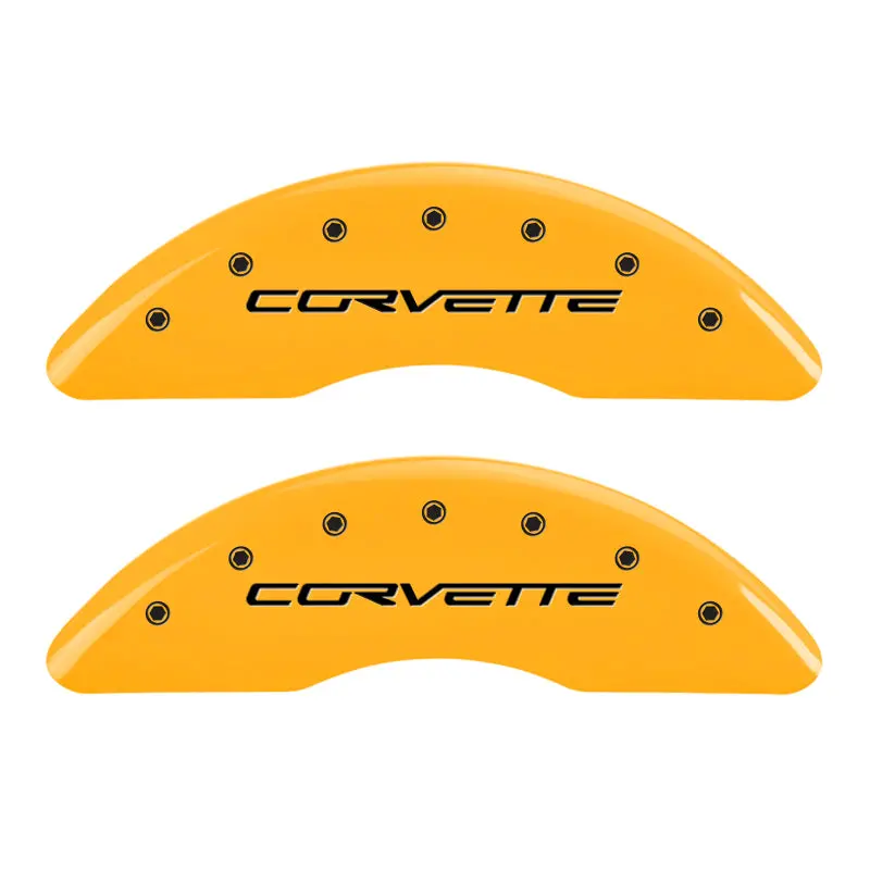 Mgp Engraved 4-Piston Caliper Covers – Front & Rear For Chevrolet Corvette C6/C6 Z06, Yellow Finish On Black 1