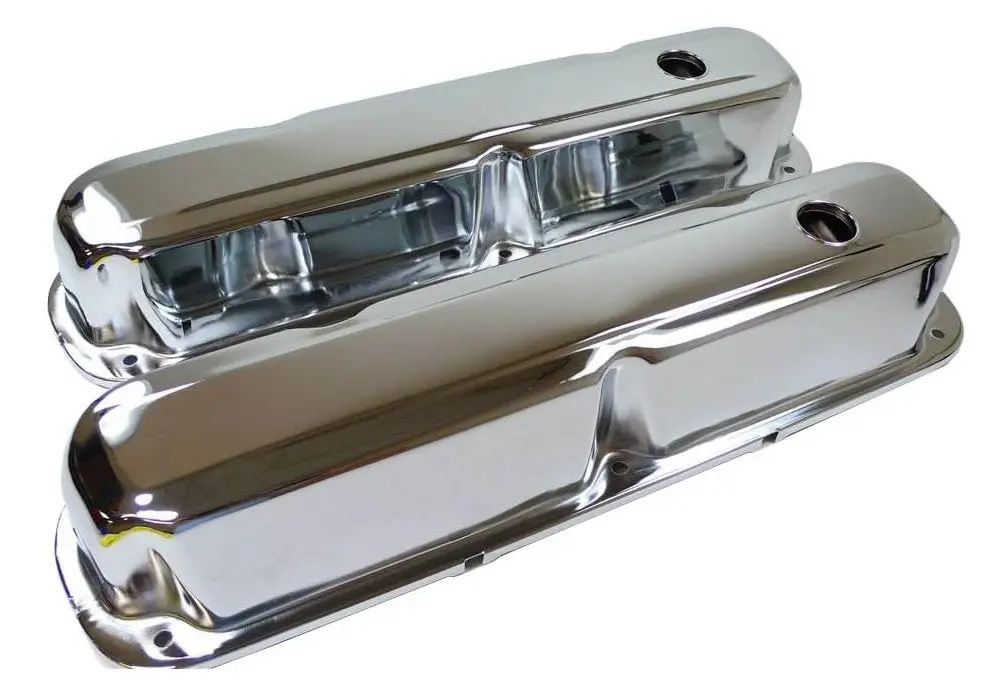 Steel Valve Covers Fits 1967–1989 Mopar Sb 318-340-360 – Short Style – 1 Hole – Chrome 1
