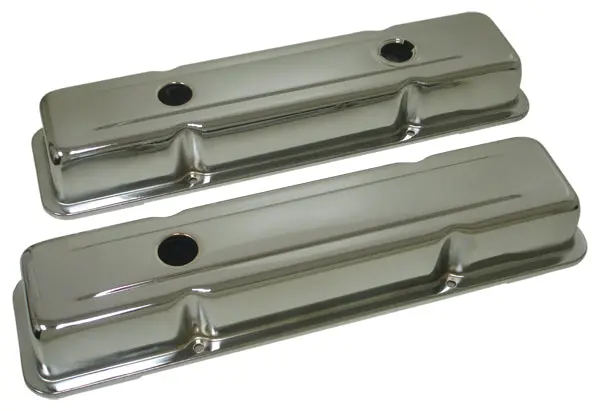 1958-86 Steel Chevy Sb 283-305-327-350-400 Oem Style Short Valve Covers - Black Chrome 1