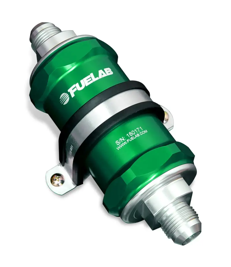 Fuelab 818 In-Line Fuel Filter – -12An Inlet / -8An Outlet, 40-Micron Stainless Steel (Green) 1